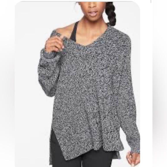 Athleta Switchback Pullover Sweater V Neck Wool Blend Black Marl Size M - Picture 11 of 11